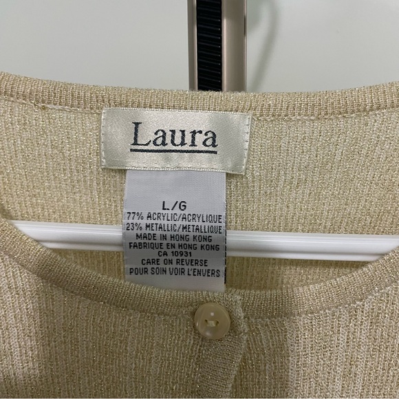 Vintage Laura Cream and Gold Thread Button up Cardigan | Sz Large - Picture 4 of 7